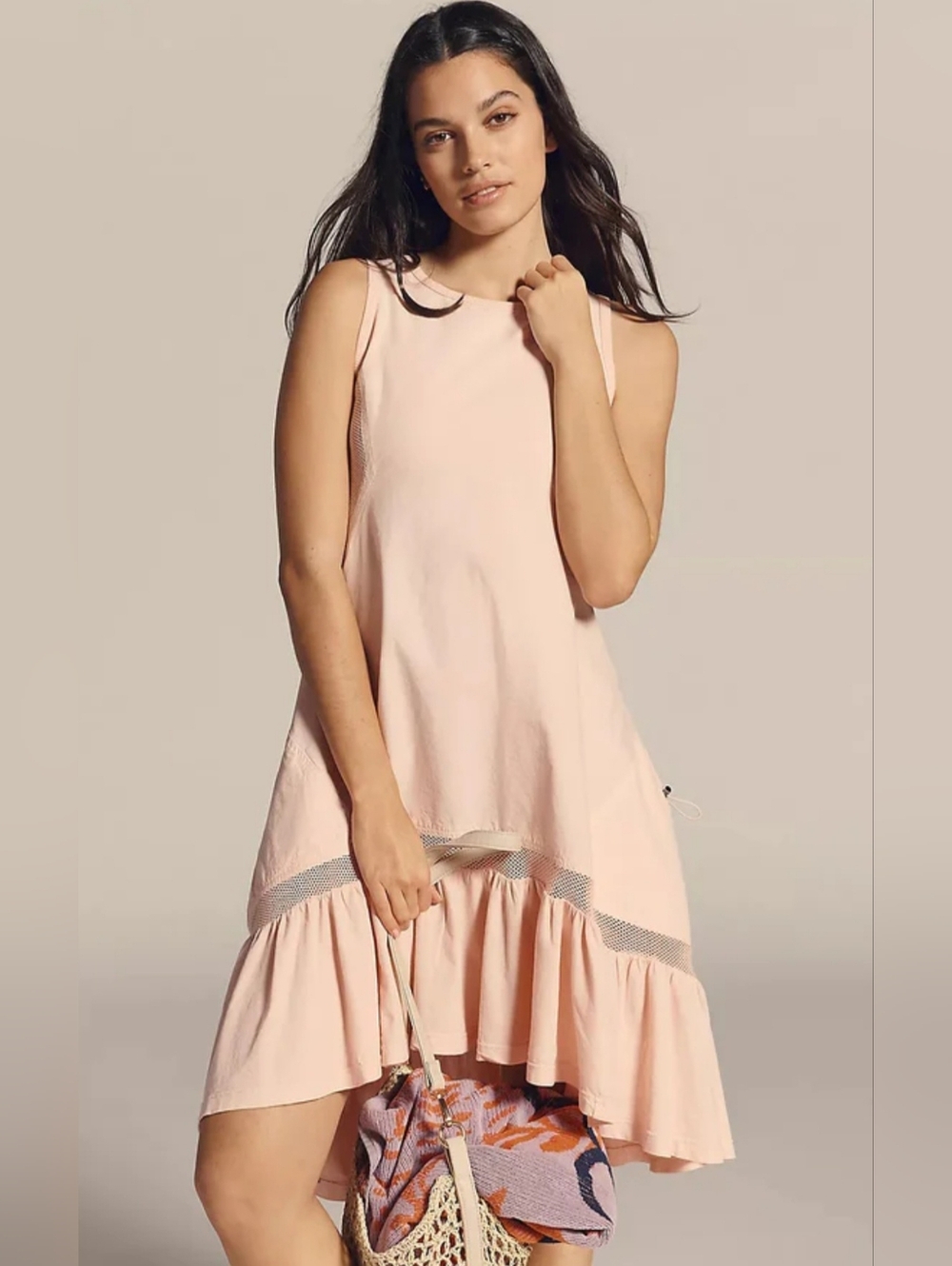 🩷🌸ANTHROPOLOGIE Daily Practice Sleeveless Blush Ruffle-Hem Dress! Sz M